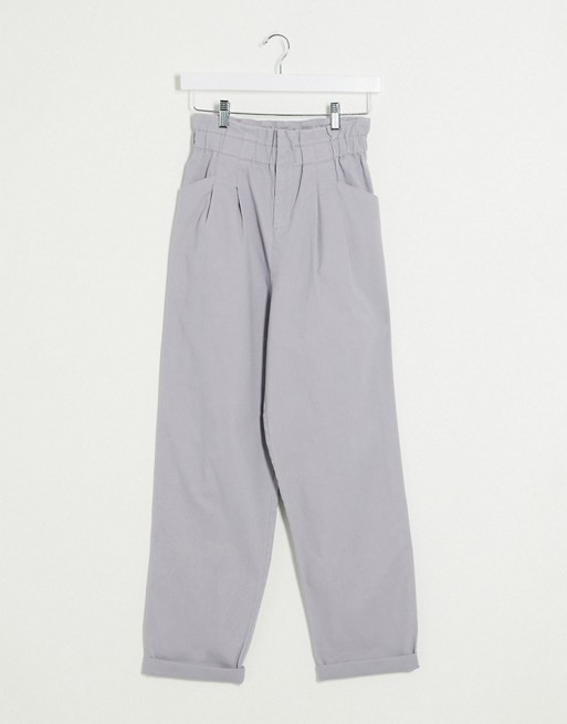 ASOS DESIGN paperbag waist jogger trouser in grey