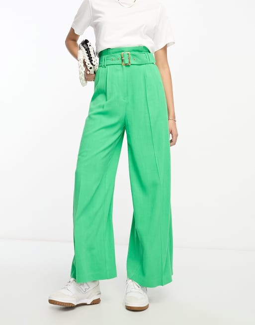 ASOS Green Pleated Wide Leg Flowy Pants Women's Size 0 - beyond