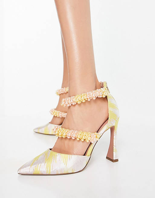 Women Heels/Paphos pearl detail high heeled shoes in jacquard 
