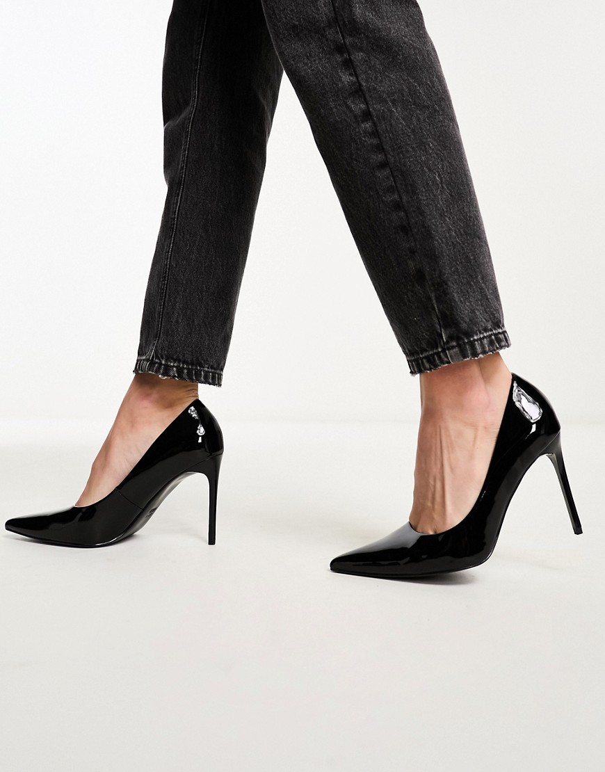 ASOS DESIGN Paphos pointed high heeled court shoes in black patent