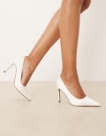 [ASOS DESIGN] ASOS DESIGN Paphos pointed high heeled court shoes in ivory satin-White 38 IVORY
