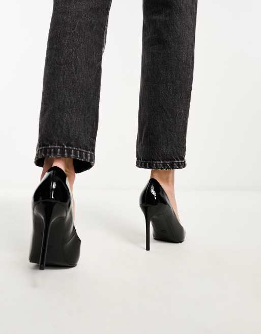 ASOS DESIGN Paphos pointed high heeled pumps in black patent 