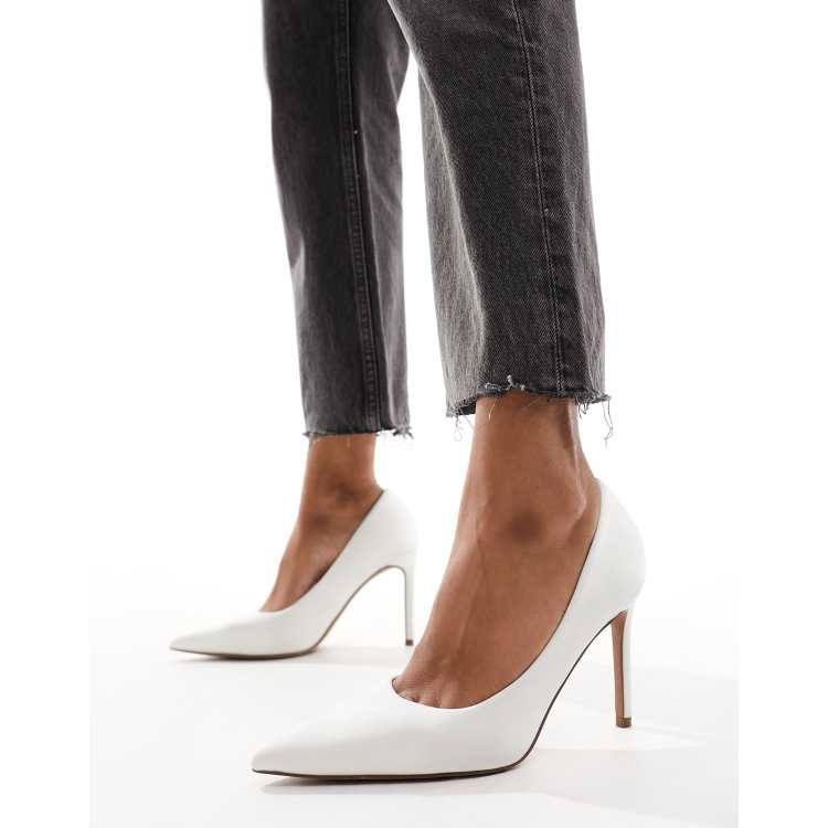 ASOS DESIGN Paphos pointed high heeled pumps in ivory satin | ASOS