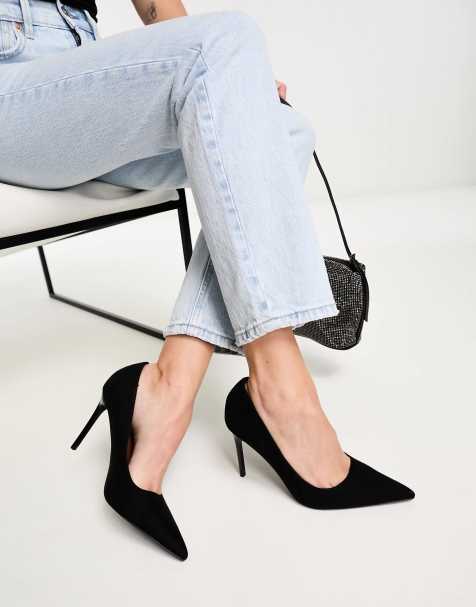 ASOS DESIGN - Paphos - Sorte højhælede pumps med spids snude i imiteret ruskind - view 1