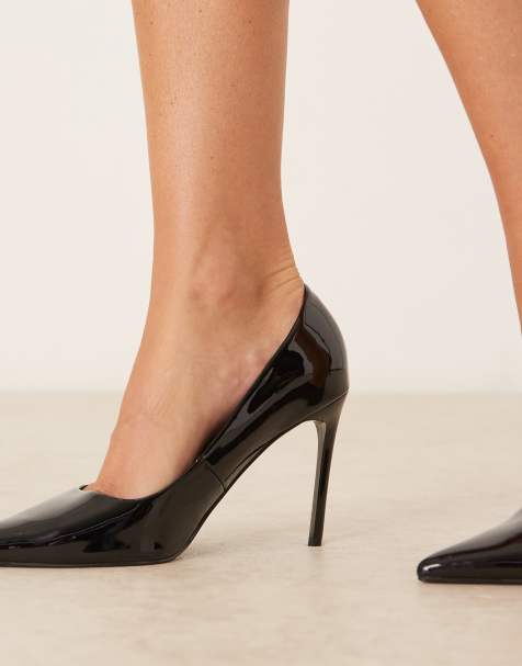ASOS DESIGN – Paphos – Svarta lackade pumps med hög klack och spetsig tå - view 1