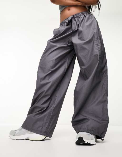 ASOS DESIGN parachute cargo pants in coated charcoal