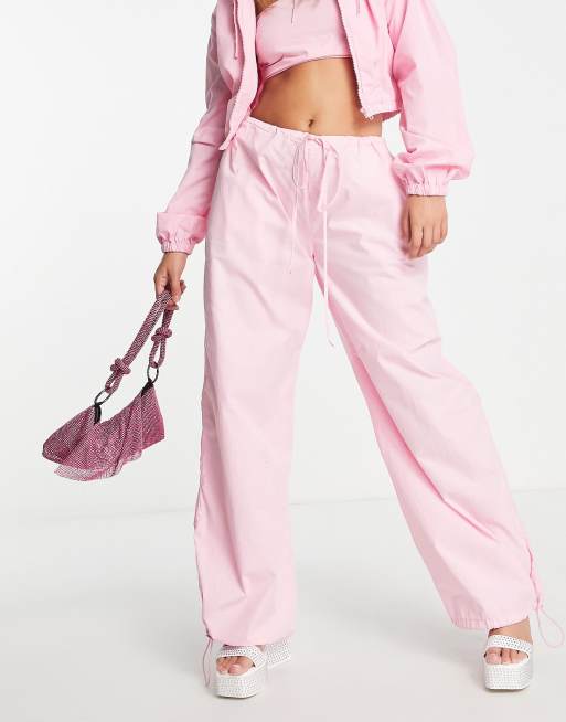 Retro Wide-Leg Pants Pink Jogging Sports Gym Wear Parachute Pants