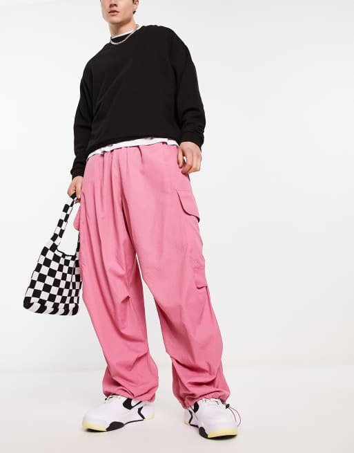 ASOS DESIGN parachute cargo pants in pink | ASOS