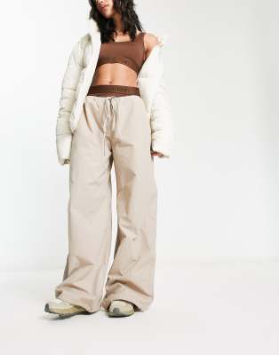 ASOS DESIGN parachute corduroy pants in stone