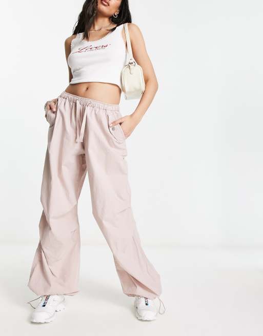 ASOS DESIGN parachute cargo pants in white