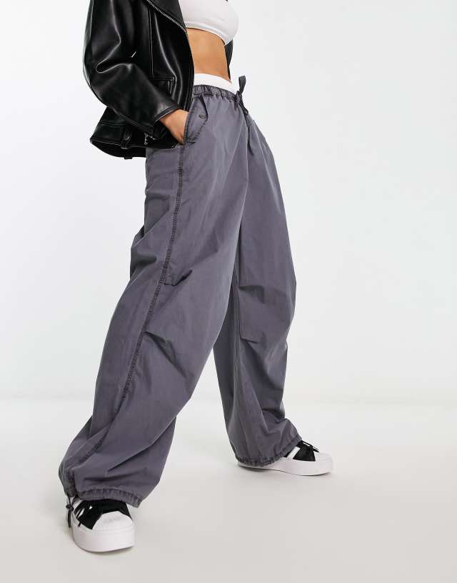 ASOS DESIGN parachute cargo pants in washed gray