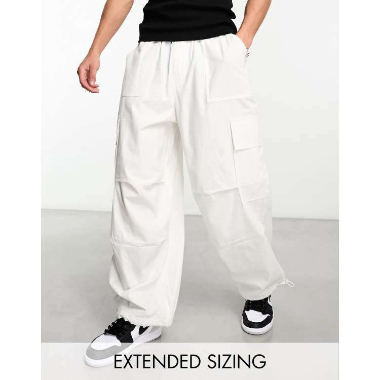 ASOS DESIGN parachute cargo pants in white