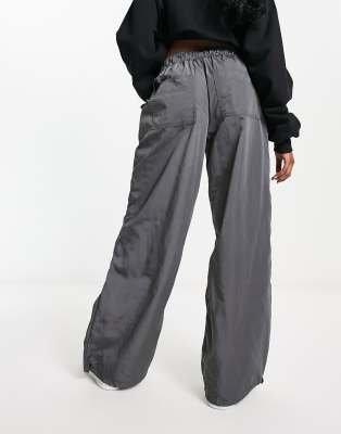 ASOS DESIGN parachute cargo pants with belt detail in techy