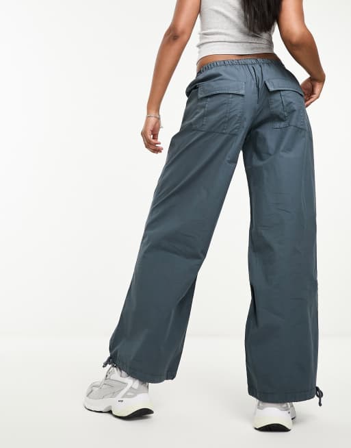 ASOS DESIGN parachute cargo pants with seam detail in petrol blue, 4 of 4