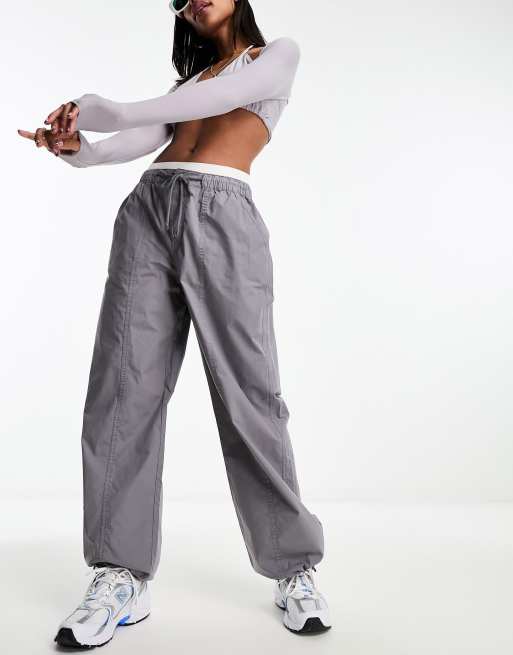 Drawstring Waist Plain Ruched Wide Leg Cargo Pants