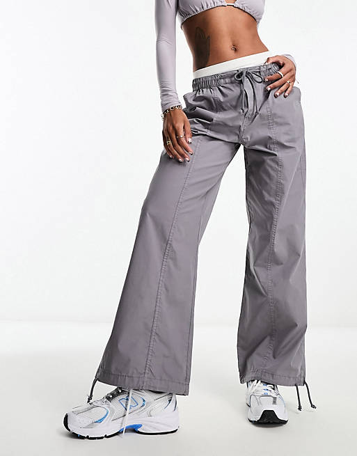 ASOS DESIGN parachute cargo pants with seam detail in washed gray