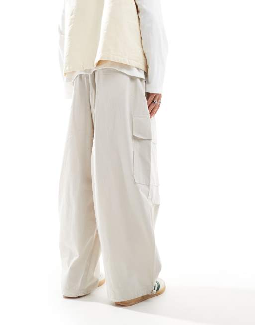 ASOS DESIGN parachute cargo trouser in cream, 3 of 5
