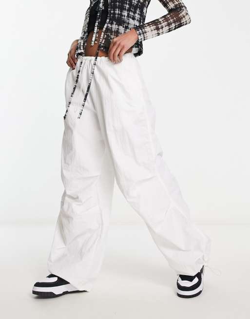 Women's White Cargo Parachute Pants Out Pocket