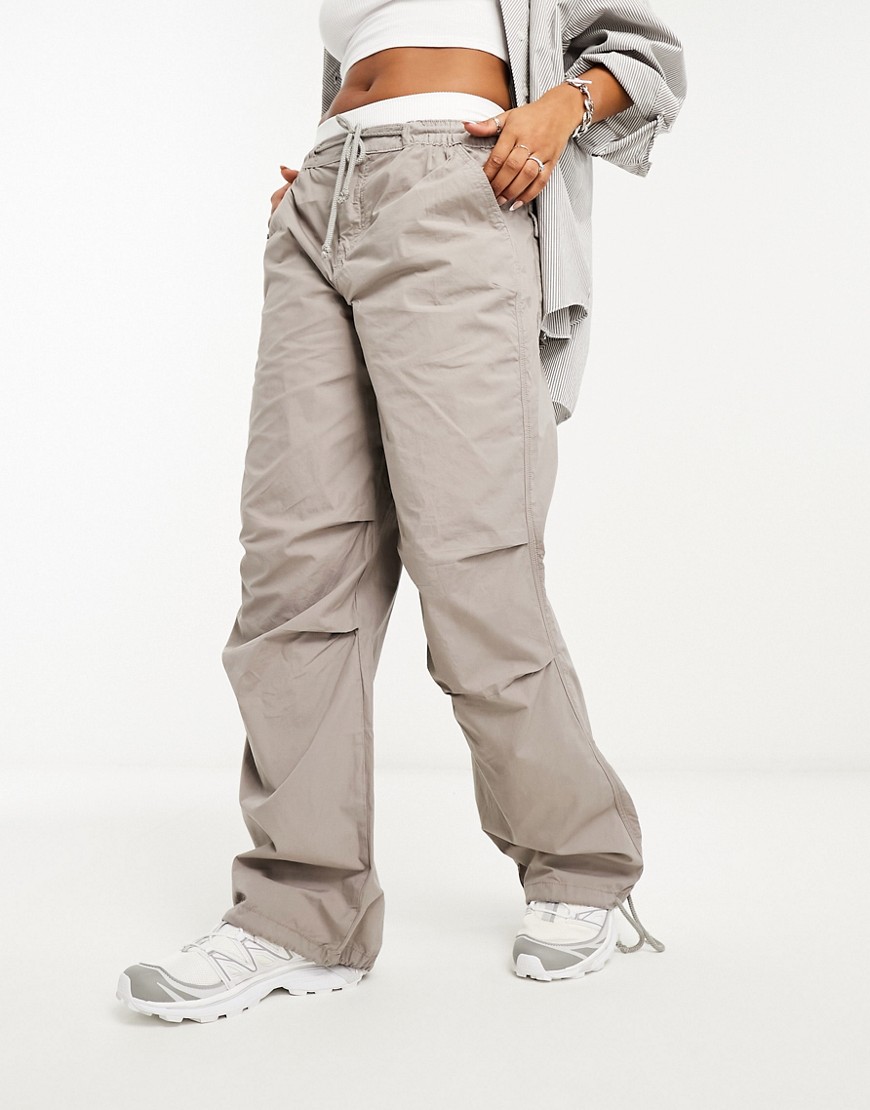 ASOS DESIGN parachute cargo trouser with tie waist in washed stone-Neutral