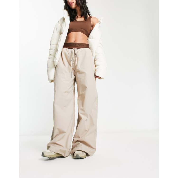 ASOS DESIGN parachute cargo trousers in stone