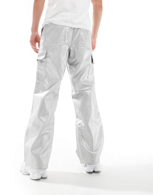 ASOS DESIGN - Parachute-cargobroek met wijde pijpen in zilver, 3 van 5