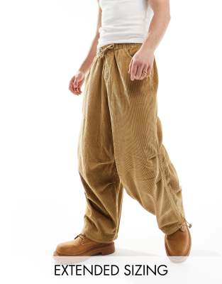 Asos Design Parachute Corduroy Pants In Stone-neutral In Neutral