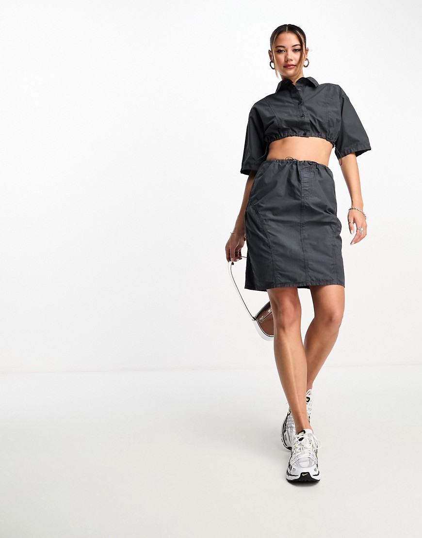 ASOS DESIGN parachute knee length skirt in slate co-ord-Grey