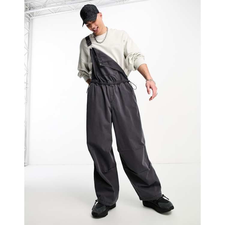 ASOS DESIGN parachute overalls in washed black