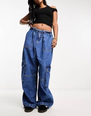 ASOS DESIGN parachute pant in mid blue