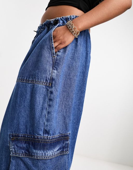 ASOS DESIGN deconstructed double waistband jean in blue