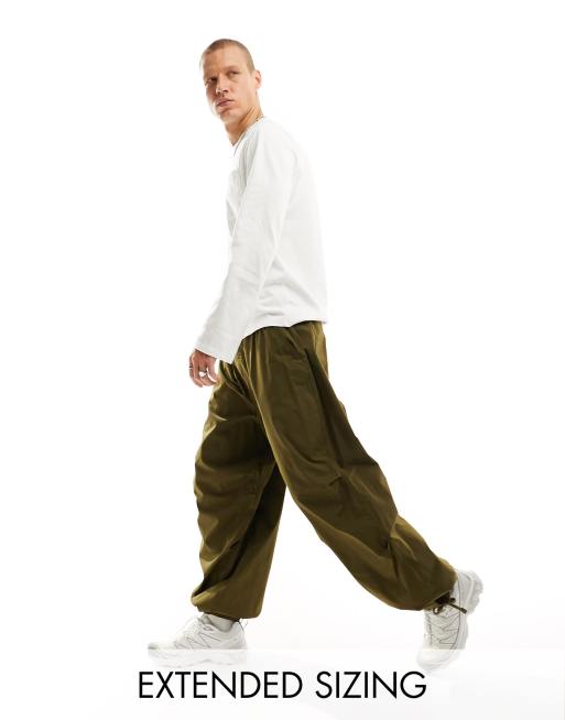 Topman baggy nylon pants in khaki