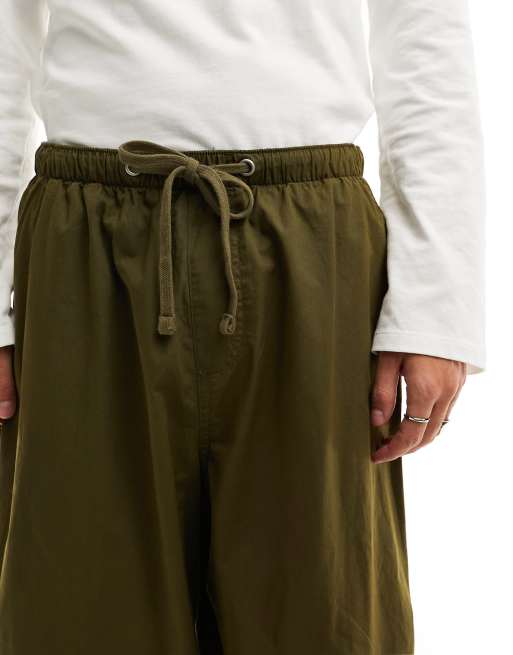 ASOS DESIGN oversized balloon parachute pants in khaki