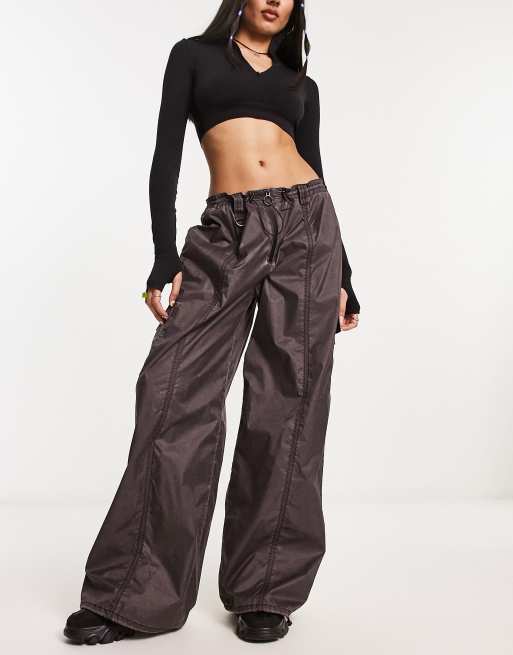 ASOS DESIGN Petite parachute cargo pants in black