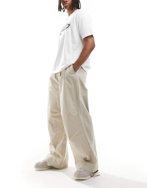 ASOS DESIGN poplin parachute pants in stone