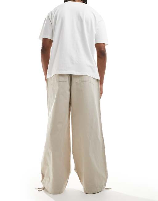 ASOS DESIGN poplin parachute pants in stone