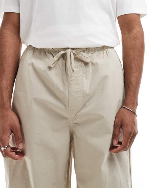 ASOS DESIGN poplin parachute pants in stone