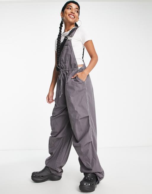 ASOS DESIGN parachute pants overalls in charcoal