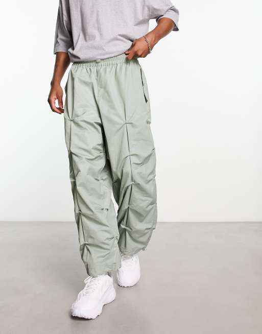 ASOS DESIGN parachute pants with ruching in sage
