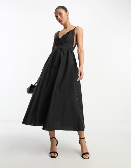 ASOS DESIGN parachute plunge midi dress in black