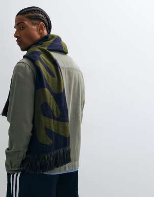 Asos Design Paraiso Graphic Scarf In Navy