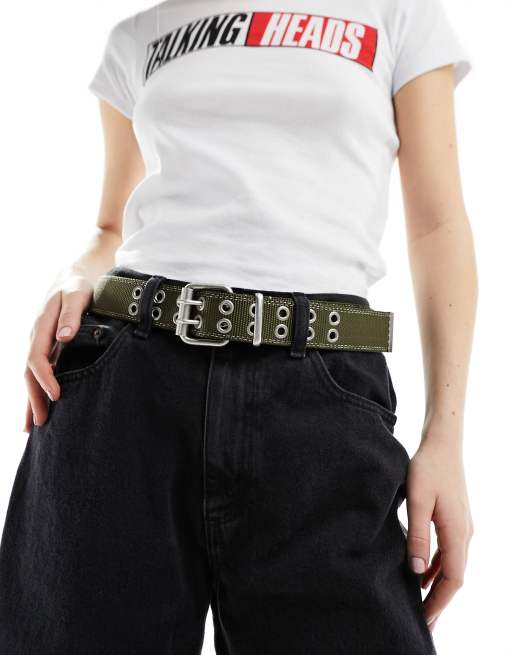 ASOS DESIGN – Parciany pasek do jeansów na talię i biodra w kolorze khaki