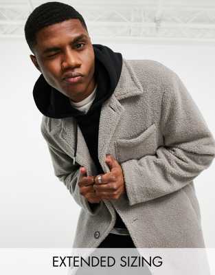 ASOS DESIGN oversized longline overcoat in grey with texture - ASOS Price Checker