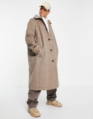 ASOS DESIGN oversized wool look overcoat in brown texture - ASOS Price Checker