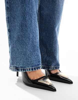 ASOS DESIGN - Pardon - Chaussures à talon haut avec bride arrière et détail métallique à l'avant - Noir