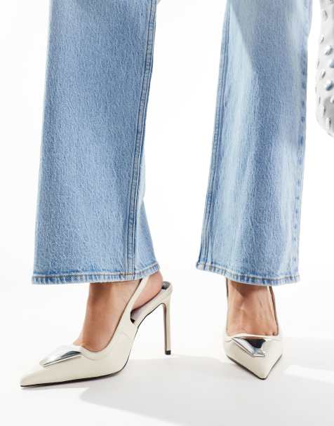 ASOS DESIGN – Pardon – Naturvita, höga klackskor med hälrem och detalj - view 1