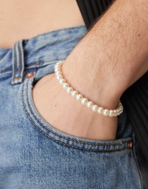 ASOS DESIGN - Parelarmband met glazen imitatieparels van 6mm in wit , 2 van 3