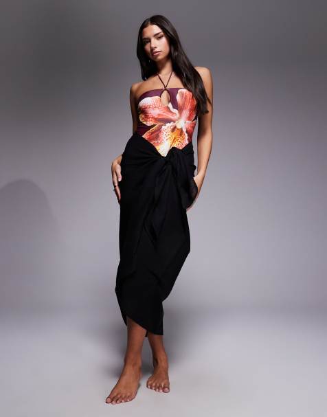 ASOS DESIGN - Paréo de plage long en coton froissé - Noir - view 1