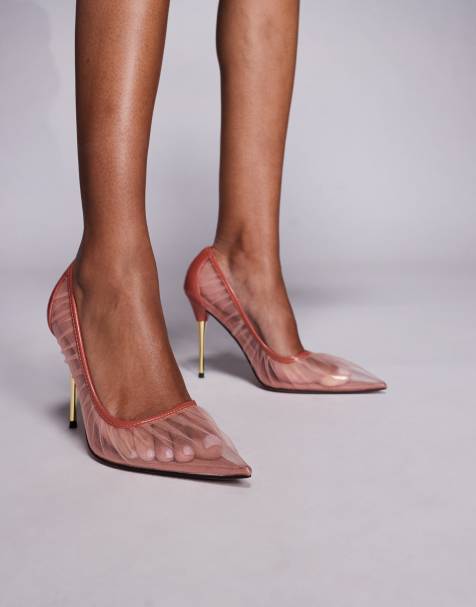 ASOS DESIGN Paris mesh high heel court shoes in pink - view 1