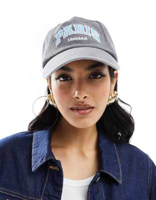 ASOS DESIGN paris slogan washed canvas cap