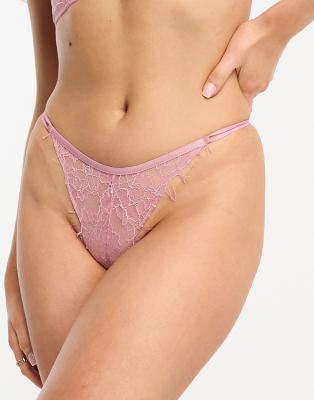 ASOS DESIGN - Paris - Tanga in Rosa mit Bändchendetail und Wimpernspitze